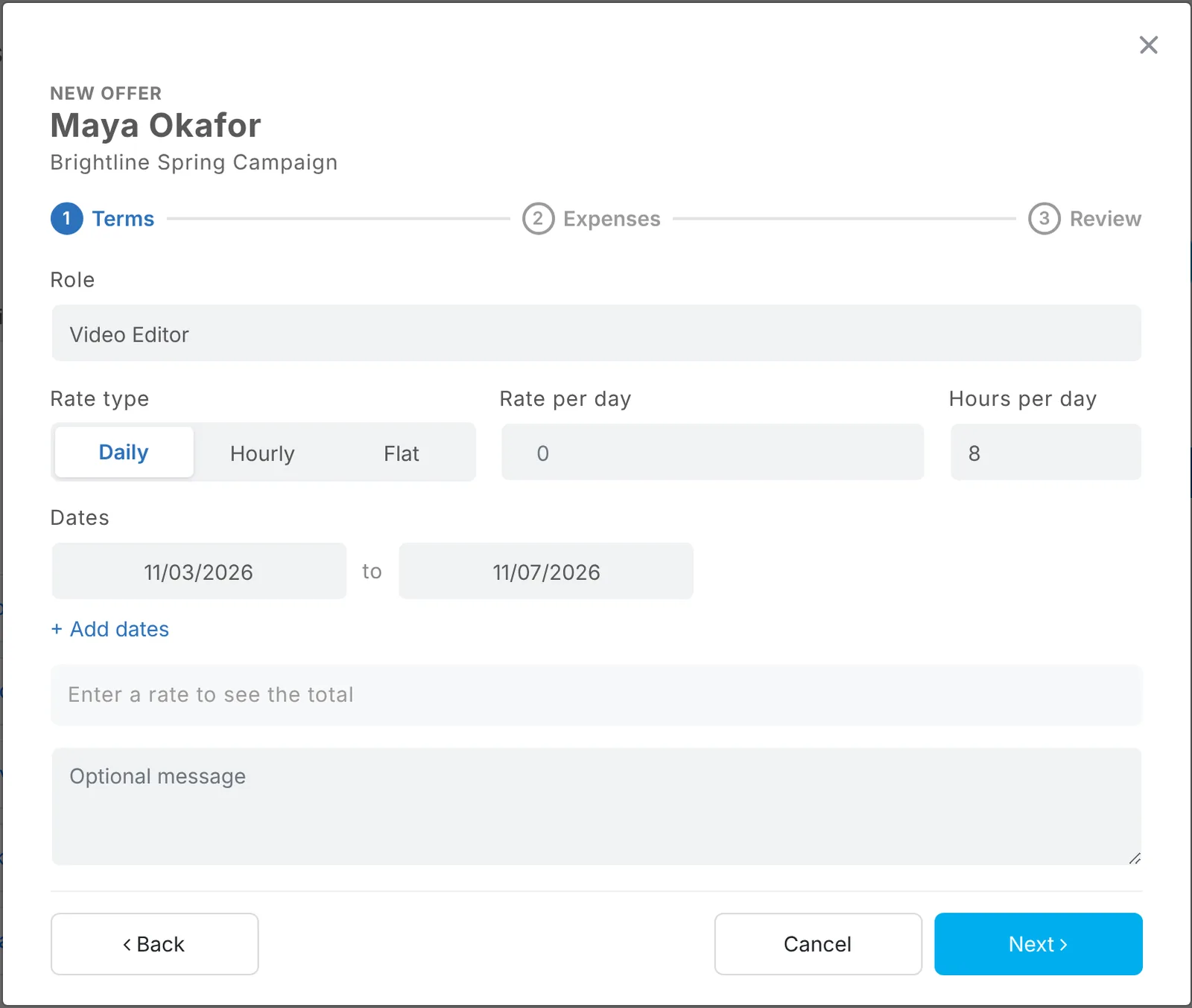 The offer form