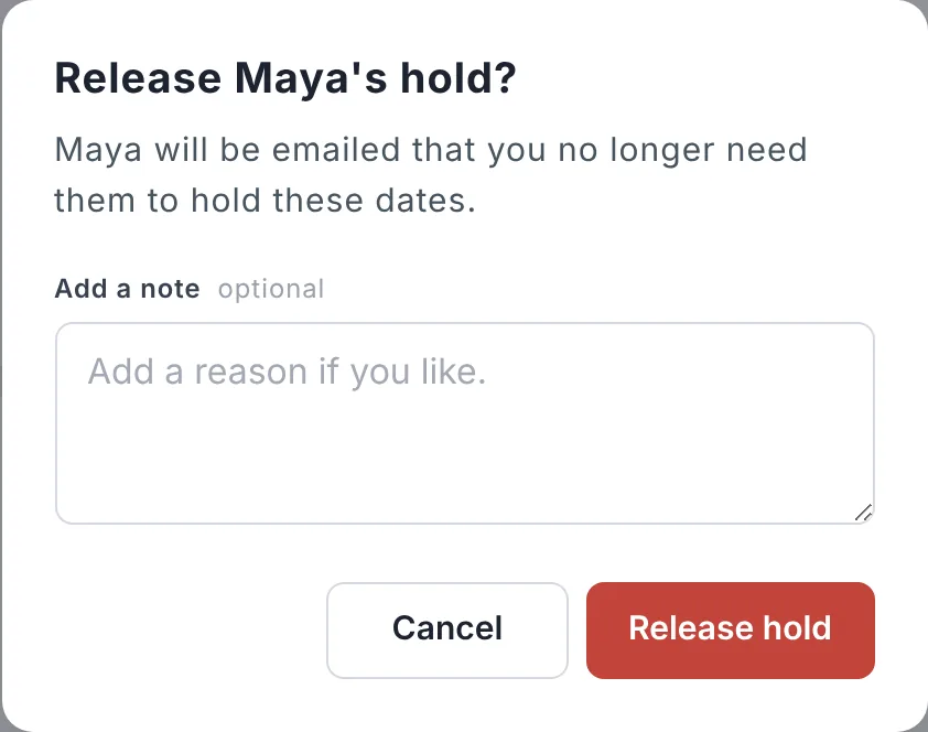 Releasing a hold